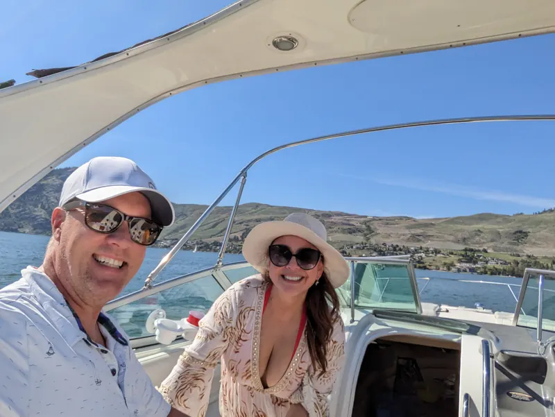 Guests on a captained cruise on Okanagan Lake